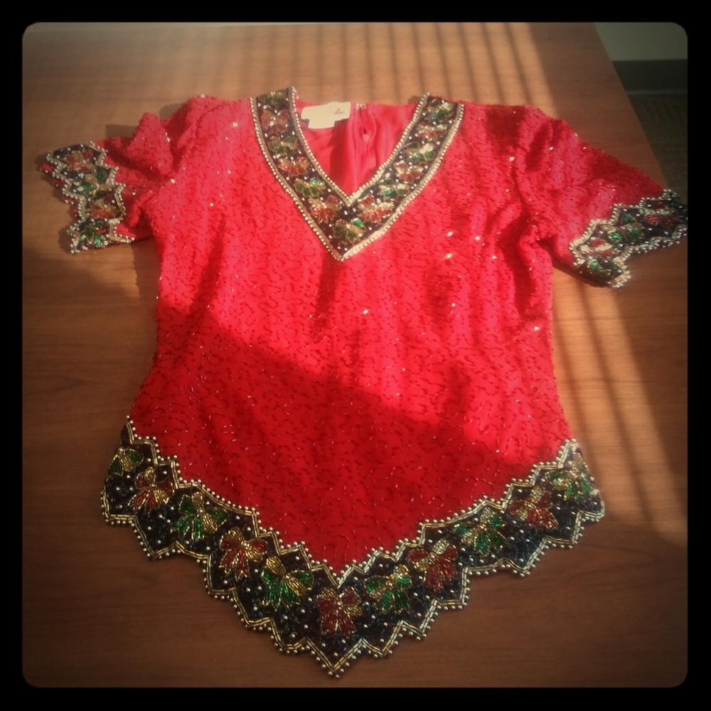 Vintage jewel handcraft beaded shirt